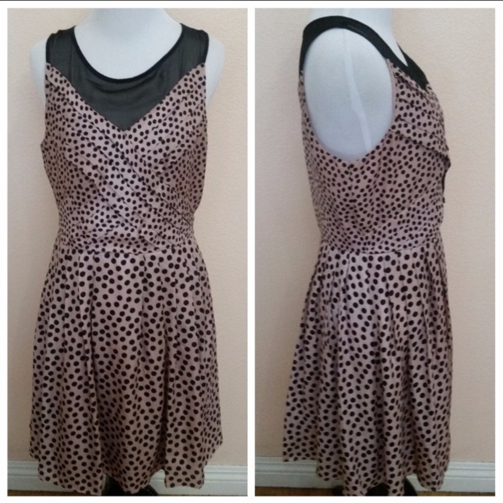 LC Lauren Conrad Beige Black Polkadot Dress